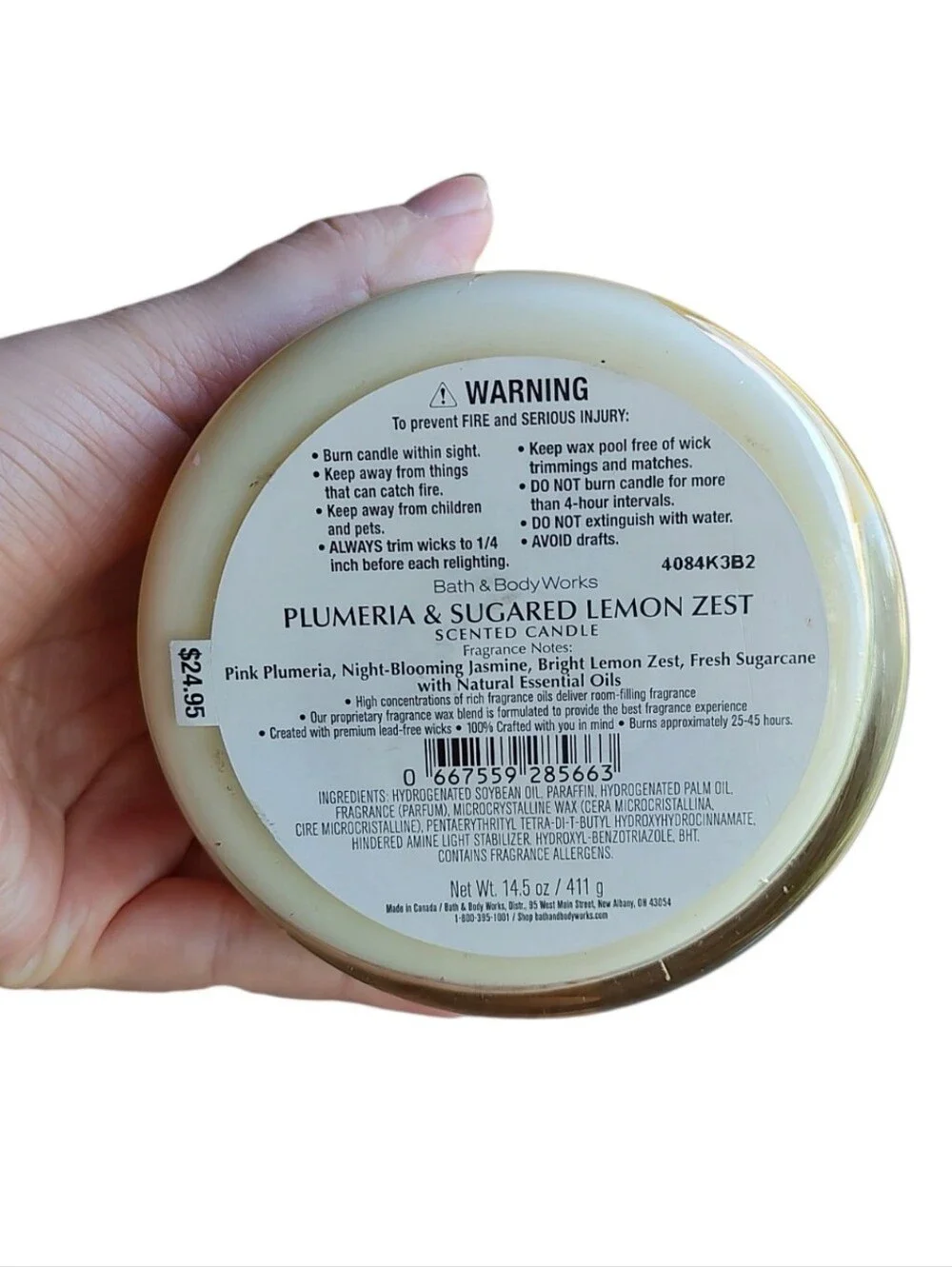 Rare Bath & Body Works Plumeria Sugared Lemon Zest Scented Candle - Yellow/Pink